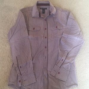 Boy, purple stripe button long sleeve shirt